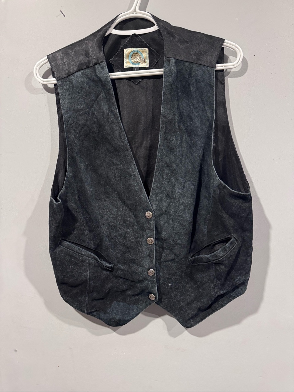 Black Suede Button Vest - Classic Women's Layering Piece
